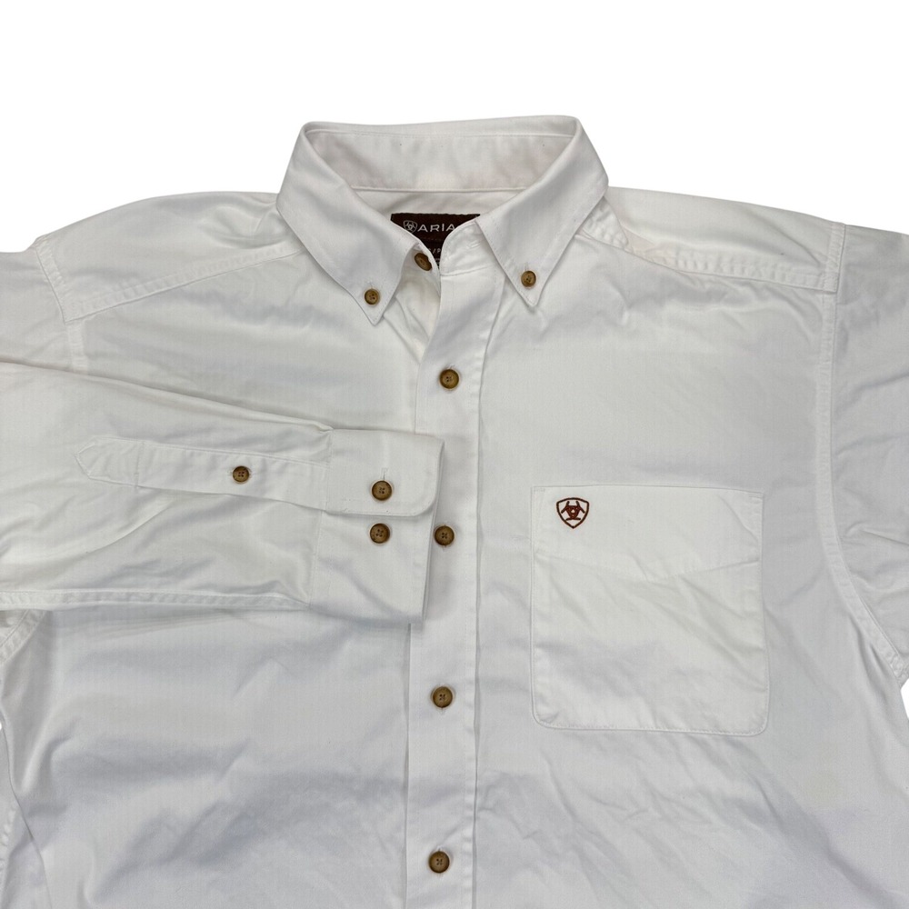 Ariat Mens White Long Sleeve Button Down Western Shirt Small Cotton Logo